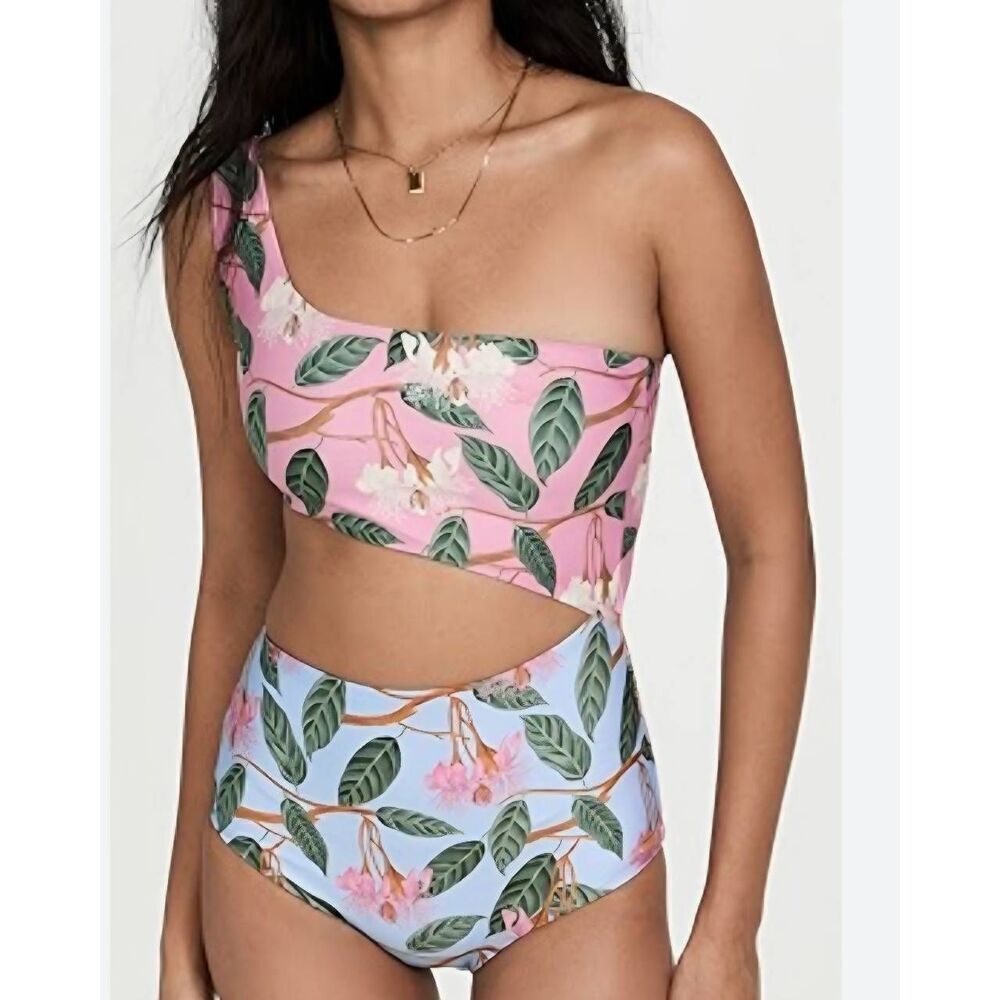 Palmacea swimwear Blue&pink floral one piece stomach cutout swimsuit sz Medium